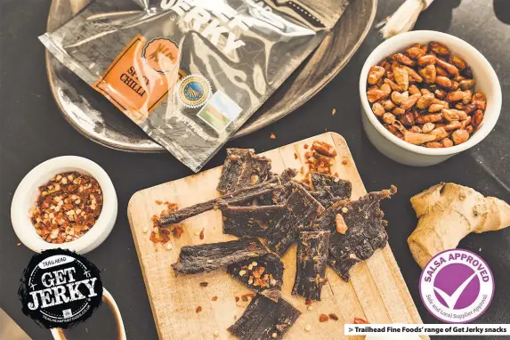  ??  ?? > Trailhead Fine Foods’ range of Get Jerky snacks