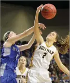  ?? FILE PHOTO ?? Hector’s Darci Fountain, left, and Quitman’s Aspen Johnson, right, battle for a rebound during their Class 2A State Championsh­ip.