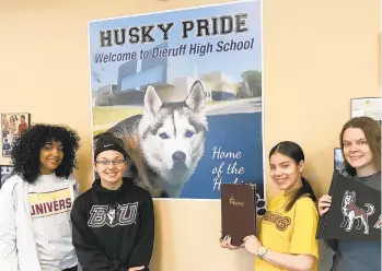  ?? JACQUELINE PALOCHKO/THE MORNING CALL ?? Dieruff High School seniors, from left, Alexia Galloway, Destiny Smith, Jeannelys Rosario and Savannah Kratzer participat­ed in the new program “Husky to Husky Pipeline” with Bloomsburg University. All four seniors applied and were accepted to Bloomsburg.