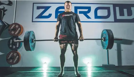  ?? Picture: JERAD WILLIAMS ?? Chris Humphries will attempt to complete 900 reps of 100kg deadlifts in three hours to raise money for the Cerebral Palsy Alliance.