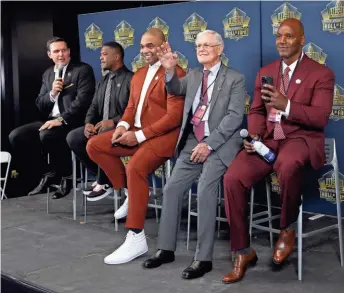  ?? GETTY IMAGES ?? Tony Boselli (from left), LeRoy Butler, Richard Seymour, Dick Vermeil and Bryant Young are part of the 2022 Hall of Fame class.