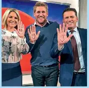  ??  ?? Jasmine (left) shows her support for World Adoption Day. Meanwhile, her fiance Karl, along with his Today co-host Georgie Gardner and guest Curtis Stone (above) also get behind the cause.