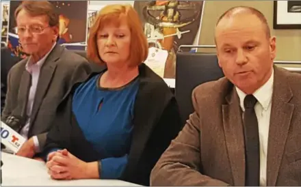  ?? BILL RETTEW JR. — DIGITAL FIRST MEDIA ?? Gary Malloy, from left, Mary Dimaio and Martin Malloy talk about their mother who died during the Nov. 16 Barclay Friends Home fire, at their lawyer’s Center City Philadelph­ia office Wednesday.