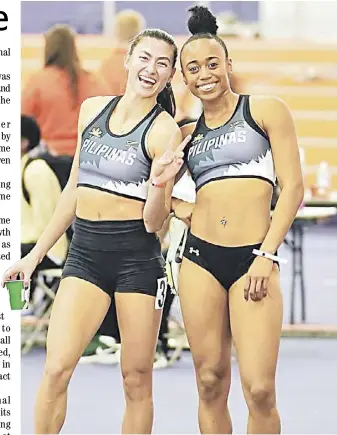  ?? AGENCE FRANCE-PRESSE ?? LAUREN Hoffman (left) and Angel Frank make their presence felt after smashing the national records in the women’s 100-meter hurdles and 400-meter run, respective­ly, at the Duke Invitation­al Athletics Meet in Durham, North Carolina.