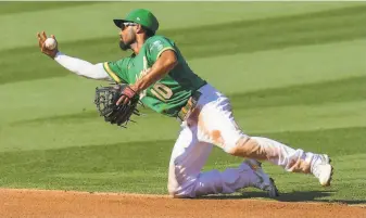  ?? Harry How / Getty Images ?? Shortstop Marcus Semien, above, batted .223 this season but will be hard to replace if he leaves as a free agent. Tommy La Stella, below, hit .289 in 27 games with the A’s.
