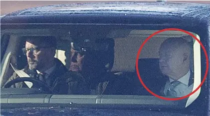  ?? ?? Excluded: Mr Bloxsome (circled) in the front seat of Prince Andrew’s Range Rover yesterday