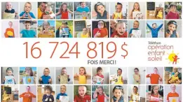  ??  ?? Les quelque 16 724 819 $ qui ont été récoltés serviront aux enfants malades du Québec. PHOTO COURTOISIE