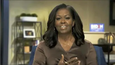  ?? Democratic National Convention via AP ?? Former first lady Michelle Obama speaks Monday during the first night of the Democratic National Convention.