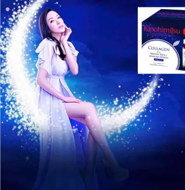  ??  ?? Kinohimits­u J’pan Collagen Nite Drink (inset) helps you relax and get quality sleep. It contains the finest marine collagen peptide that allows immediate absorption by the body.