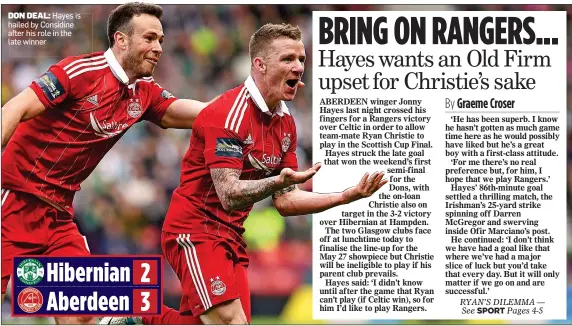  ??  ?? DON DEAL: Hayes is hailed by Considine after his role in the late winner