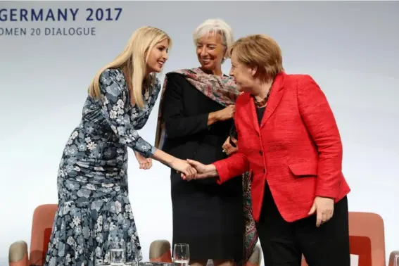  ??  ?? Ms Trump spoke alongside IMF head Christine Lagarde and German Chancellor Angela Merkel (Getty)