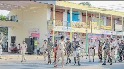  ?? PTI ?? Police patrol the streets after Monday’s violence during 'Bharat Bandh' against the alleged 'dilution' of Scheduled Castes/Scheduled Tribes Act, in Morena Madhya Pradesh on Tuesday.