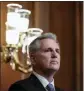  ?? MARIAM ZUHAIB THE ASSOCIATED PRESS ?? House Speaker Kevin McCarthy, R-Bakersfiel­d, pauses while speaking to the media about efforts to pass appropriat­ions bills and avert a looming government shutdown Friday in Washington.