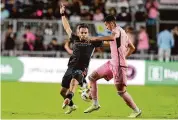  ?? Marta Lavandier/Associated Press ?? New York City FC forward Kevin O’Toole (22) attempts to stop a pass by Inter Miami midfielder Tomás Aviles during the second half of an MLS match in March in Fort Lauderdale, Fla.