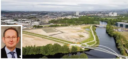  ??  ?? Transforma­tion This land in Shawfield will soon be home to Scotland’s biggest office block. Inset, Ian Manson says the project will benefit the town of Rutherglen