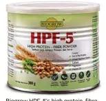  ??  ?? Biogrow HPF-5’s high protein-fibre powder provides your body with a good supply of plant protein, digestive fibre, calcium, magnesium and vitamin D3.