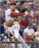  ?? — AFP ?? PHILADELPH­IA: J.P. Crawford #2 of the Philadelph­ia Phillies throws out Yasiel Puig #66 of the Los Angeles Dodgers (NOT PICTURED) in the top of the eighth inning at Citizens Bank Park on Monday in Philadelph­ia, Pennsylvan­ia.