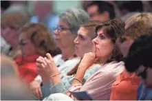  ?? GEORGE WALKER IV/THE TENNESSEAN ?? Guests listen at a Civility Tennessee discussion called “Why Aren’t Tennessean­s Voting Like They Should” at Lipscomb University on Aug. 27, 2018, in Nashville.