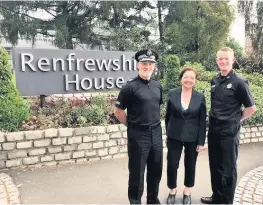  ??  ?? It’s good to talk Chief Superinten­dent Crossan with Councillor Marie McGurk and Graeme Binning of Scottish Fire &amp; Rescue