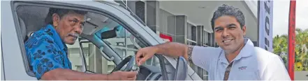  ?? Photo: Karalaini Tavi ?? ASCO Motors Chief Executive Craig Simm(right) hands over the keys to Cricket Fiji Deputy Chairman Josaia Baba on July 20, 2018.