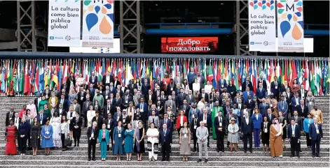  ?? AFP photo ?? Members from more than 160 countries pose for the official picture after the opening of the Unesco World Conference on Cultural Policies and Sustainabl­e Developmen­t in Mexico City.