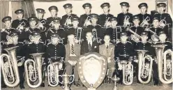  ??  ?? Right, Fife-born musician John Wallace. Left, from top: the Tullis Russell Mills Band on the steps of the Albert Hall in 1964 – with John in the centre, back row – and below; when the band were Scottish champions in 1952, featuring his father and uncle.