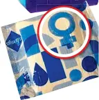  ??  ?? CONTROVERS­Y: Always packaging featuring the Venus symbol, circled, and, left, trans activist Ben Saunders