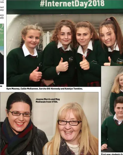  ??  ?? Kym Mooney, Callie McGannon, Sorcha Gill-Kennedy and Katelyn Tomkins. Joanne Morris and Mag McElwain from VTOS. First year students from