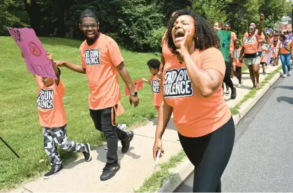  ?? AMY SHORTELL/THE MORNING CALL ?? Katarah Jordan, director of James Lawson Freedom School, leads a chant during a 2023 walk in Allentown to raise awareness about gun violence and the impact it has on youth.