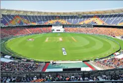  ?? BCCI ?? Action in the third India vs England Test at the newly renamed Narendra Modi Stadium, the world’s largest cricket venue by capacity, in the Sardar Patel Sports Enclave, in Ahmedabad on Wednesday.