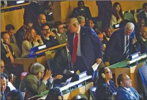  ?? (The New York Times/Doug Mills) ?? President Donald Trump walks out of a Climate Action Summit at the U.N. General Assembly in New York on Sept. 23, 2019. As president, Trump has made it a top priority to undercut efforts to address climate change.