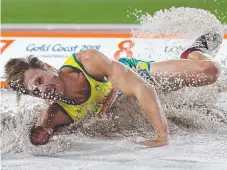  ?? Picture: DEAN LEWINS ?? Henry Frayne on his way to long jump silver.