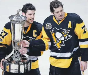  ?? CP PHOTO ?? Centre Sidney Crosby, left, and Evgeni Malkin lead the Pittsburgh Penguins into tonight’s Game 1 of the Stanley Cup Final.