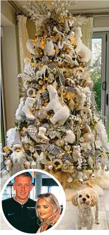  ??  ?? Polar excess: The bears on Jordan Pickford and Megan Davison’s tree are a match for their dog