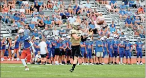  ?? ?? Senior wide receiver Cole Speer catches a pass during Calhoun’s lopsided scrimmage win over Northwest Whitfield .