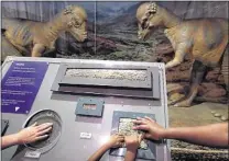 ??  ?? Kids get a chance to feel what a dinosaur’s skin might have been like. “The way the kids interact with the dinosaurs is really one of the reasons we do this,” said Steven Masler.