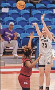  ?? Tim Godbee ?? Calhoun post player Allie Duke lets an outside shot fly against Warner Robins Friday in the GHSA 5A state semifinals.