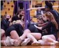  ?? TODD COUGHLIN — FOR THE NEWS-HERALD ?? The Gilmour volleyball team celebrates its win over Tippecanoe Nov. 13 at Vandalia Butler in a Division II state semifinal.