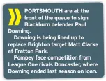  ??  ?? PORTSMOUTH are at the front of the queue to sign Blackburn defender Paul Downing.
Downing is being lined up to replace Brighton target Matt Clarke at Fratton Park.
Pompey face competitio­n from League One rivals Doncaster, where Downing ended last season on loan.