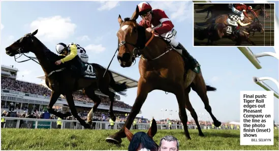  ?? BILL SELWYN ?? Final push: Tiger Roll edges out Pleasant Company on the line as the photo finish (inset) shows