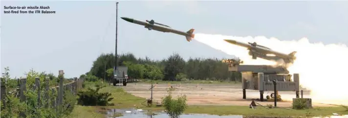  ??  ?? Surface-to-air missile Akash test-fired from the ITR Balasore