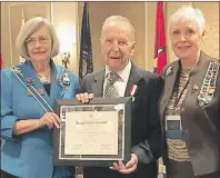  ?? SUBMITTED PHOTO ?? Alabama Society of Daughters of the American Revolution state regent Nancy Folk, left, is shown with Harry Benjamin and ASDAR chair Raylene Izak.