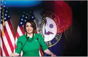  ?? The New York Times/SARAH SILBIGER ?? House Democratic leader Nancy Pelosi said Thursday that funding for a border wall and legal protection­s for so-called Dreamer children are “two different subjects” and should not be linked.