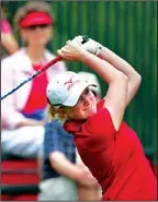  ??  ?? SECOND FOR STACY: Stacey Lewis tees off on the first hole during the third round of the Mobile Bay LPGA Classic Saturday in Mobile, Ala. Lewis held off Lexi Thompson for her second LPGA victory, her first since winning last year’s Kraft Nabisco...