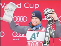  ??  ?? France’s Alexis Pinturault, the winner, celebrates on podium after an alpine
ski, men’s World Cup giant slalom, in Soelden, Austria, on Oct 23. (AP)