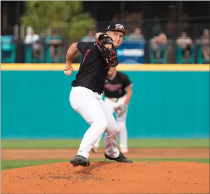  ?? PHOTO BY TIFFANY HENRY — FILE ?? Rider starting pitcher Brian Young went five innings to get the win on Sunday.