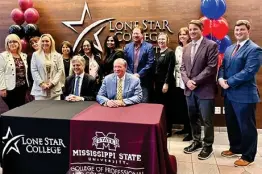  ?? LONE STAR COLLEGE ?? and Mississipp­i State University representa­tives pictured at the April 2 articulati­on agreement signing. (Submitted photo)