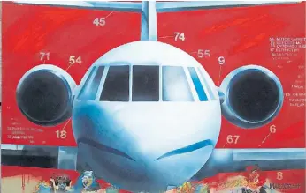  ??  ?? “Alto vuelo”, 1985. Acrílico y collage sobre tela, 100 x 200 cm.