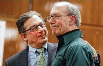  ?? Richard Drew / Associated Press ?? Stanley Patz, right, father of Etan Patz — the 6-year-old Manhattan boy who vanished 38 years ago — and Assistant District Attorney Joel Seidemann react after the verdict.