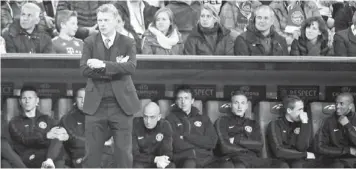  ??  ?? Manchester United’s David Moyes reacts during the UEFA Champions League quarter-final second leg match against Bayern Munich in Munich, southern German. — AFP photo